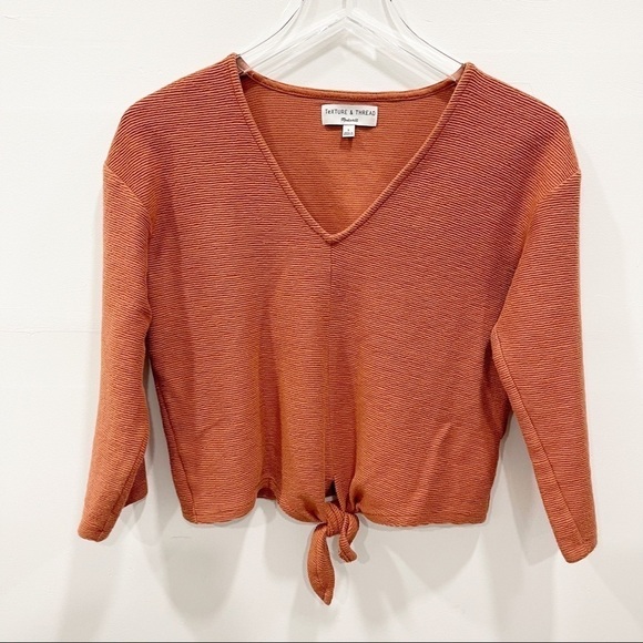 Madewell Texture & Thread Long Sleeve Tie-Front Top Copper Size Small - Picture 2 of 8